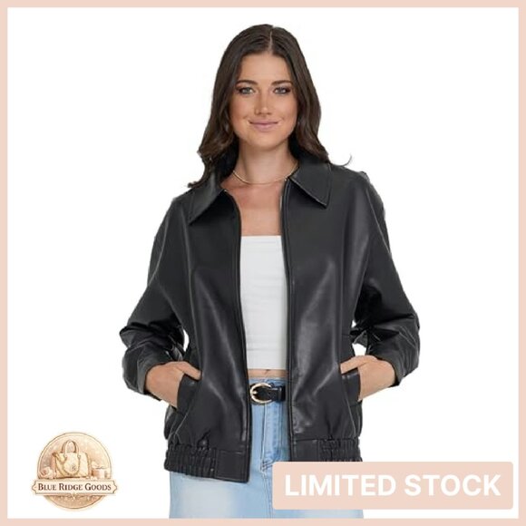 Oversized Faux Leather Bomber Jacket Classic Moto Style Chic Retro - Picture 2 of 8